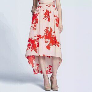Rules Of Etiquette Asymmetrical Full Midi Skirt Floral Ivory Orange Size S